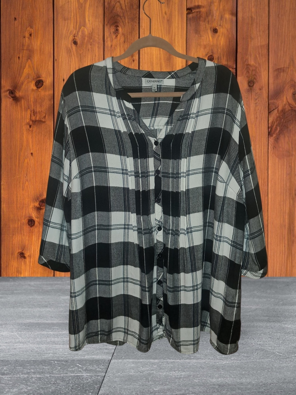 Catherines Black & Gray Plaid Button-Front Women's Shirt